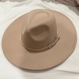 Buttons Beige Fedora Hat with Buckle